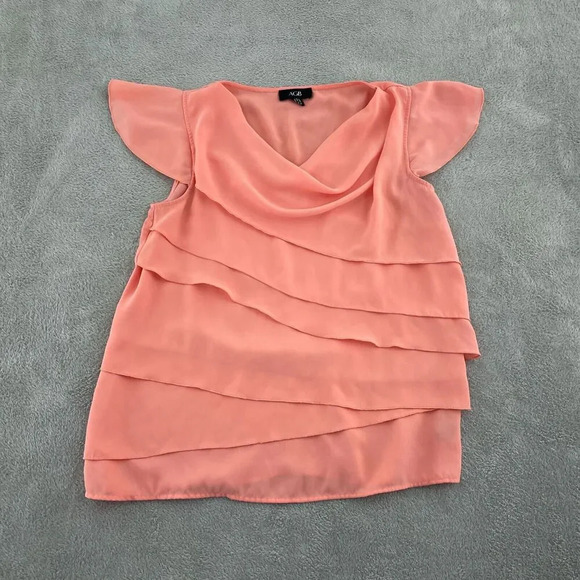 AGB Coral Layered Flutter Sleeve Top - Size Large - 100% Polyester 3066 - Picture 1 of 8